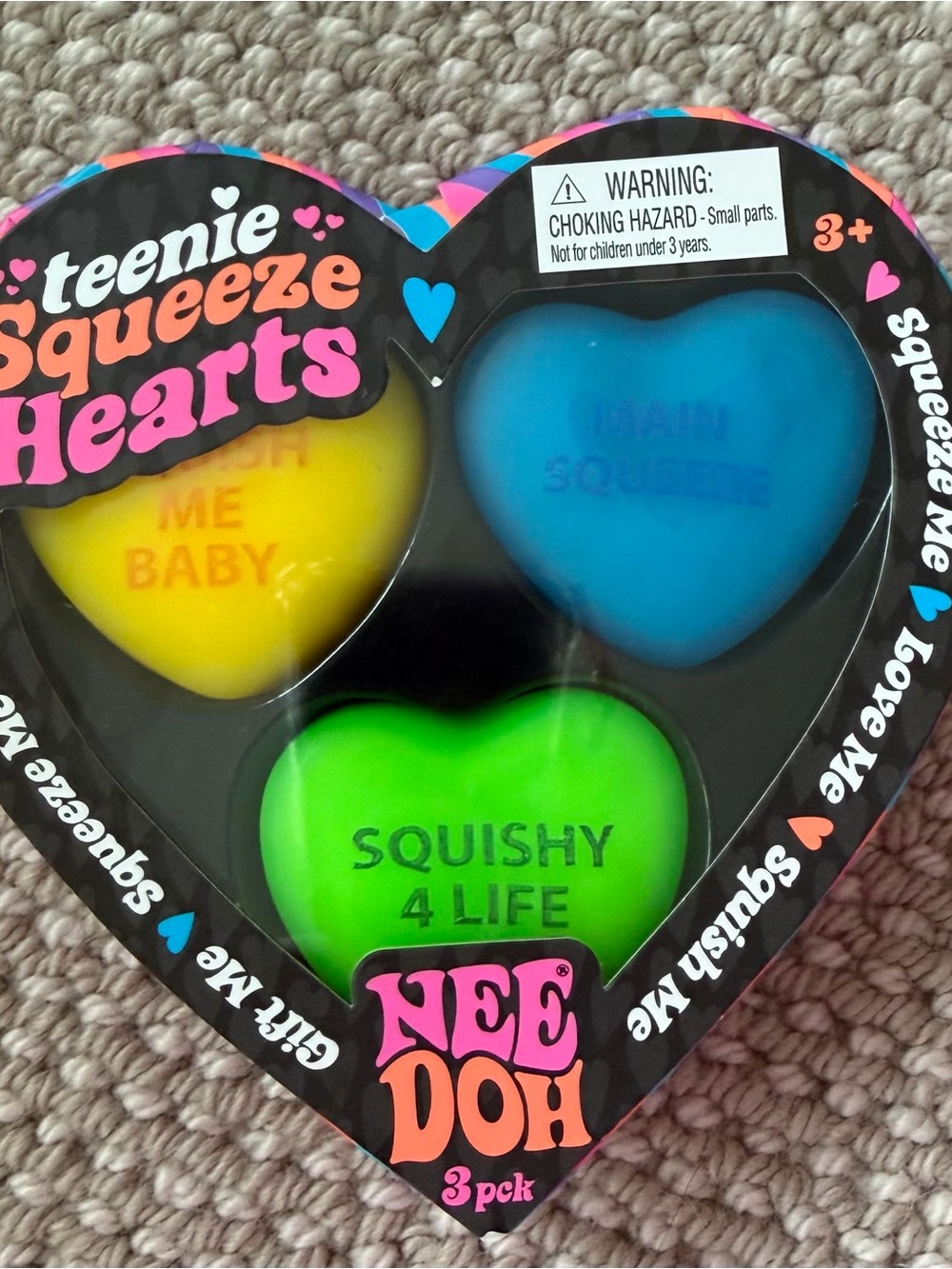 NeeDoh Teenie Squeeze Hearts 3-Pack - Yellow, Blue, Green